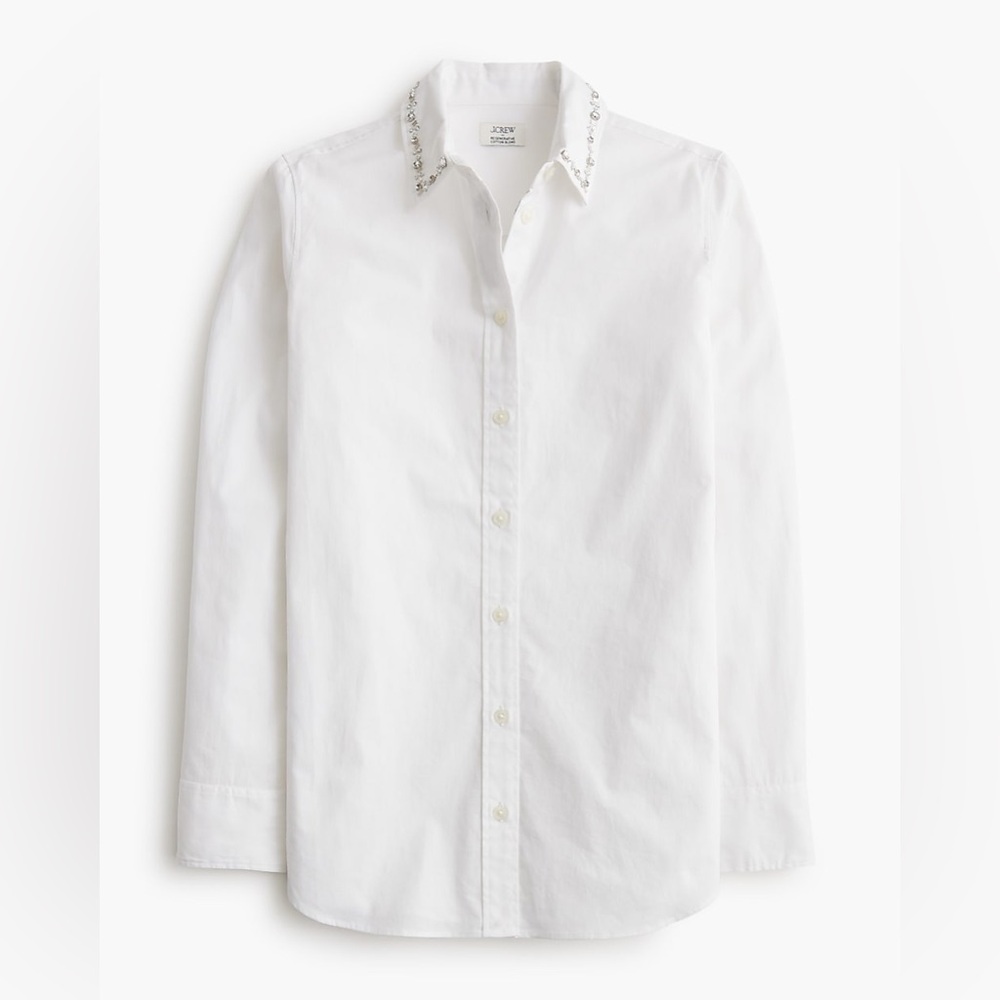J.Crew Factory Embellished Collar Button Down Shirt Sequin Beaded Cotton